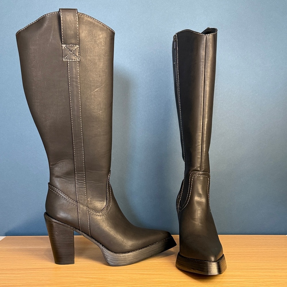 Dolls Kill / Widow Black Tall Platform Western Heel Boots NWOT